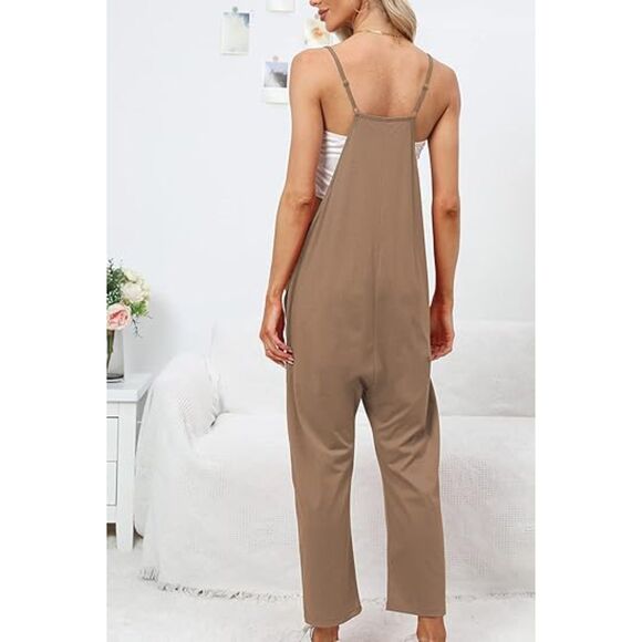 Loose Casual V Neck Jumpsuits Harem Long Pants Overalls, SIZE XL, 2L-137J001 - Picture 2 of 3
